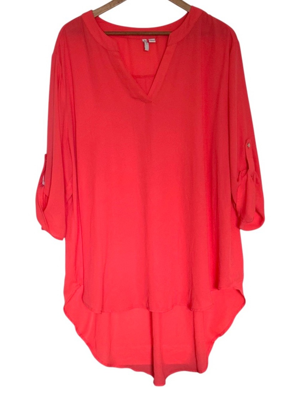 Cato Plus Tunic Women’s Size 22/24W Orange Sheer High Low 3/4 Roll Tab Sleeve